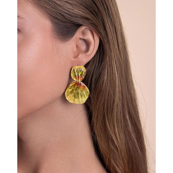 Handmade Chunky Floral Geometric Dangle Earrings - 18K Gold Plated Chic Gift - Picture 4 of 6